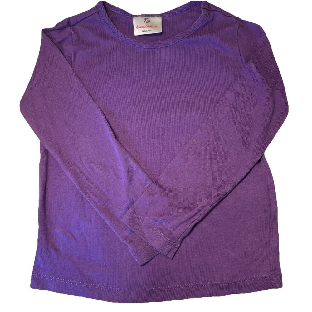 Hanna Andersson Girls' Long Sleeve Size 5T Solid Color Shirt Top Purple